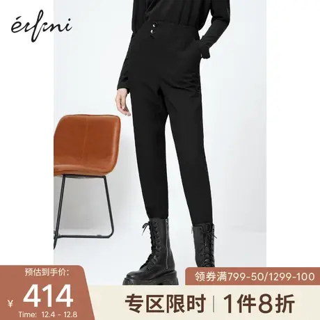 商场同款伊芙丽2021年新款高腰显瘦长裤黑色休闲裤女冬1CC150321图片