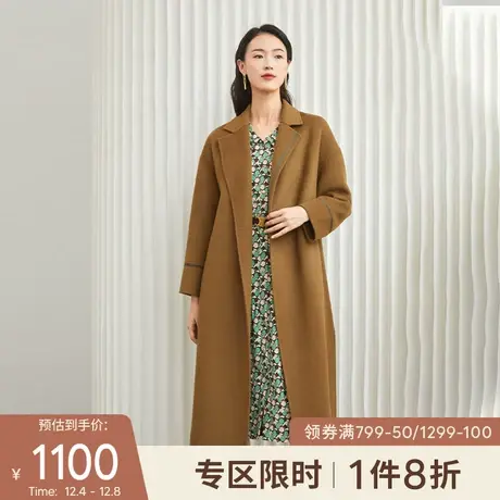 伊芙丽毛呢外套女2021年新款中长款大翻领100%羊毛双面大衣冬商品大图