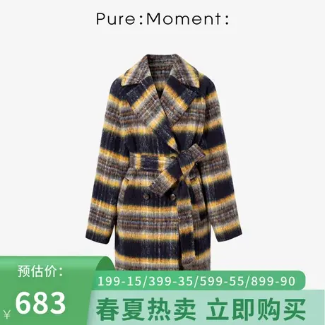 Pure:Moment/毛呢外套女2021年秋季中长款格子大衣4BA370831图片