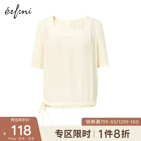 伊芙丽雪纺衫女短袖2021年新款韩版套头宽松方领泡泡袖小上衣女图片
