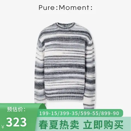 Pure:Moment/针织衫女21年秋季新品长袖套头条纹时尚休闲女士上衣图片