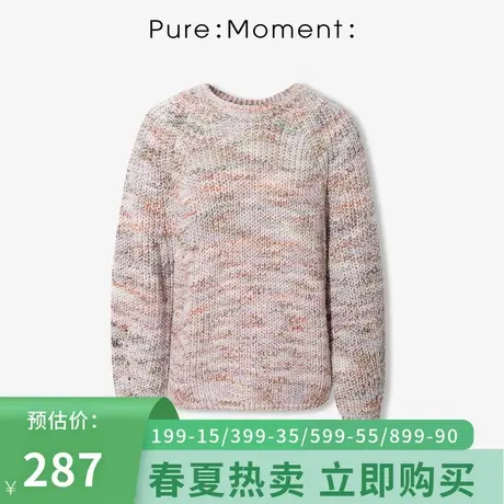 Pure:Moment/针织衫女2021年秋冬新款长袖圆领套头休闲女士上衣图片