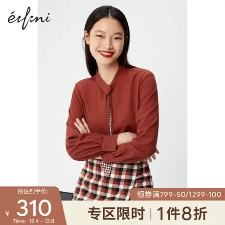 【商场同款】伊芙丽2020新款冬韩版飘带红色雪纺衬衫女1BA221961图片