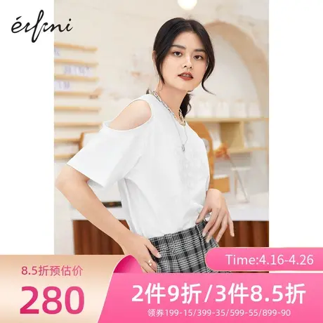 【商场同款】伊芙丽圆领T恤女2021年夏季新款设计感女士韩版短袖图片