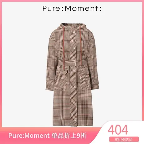 Pure:Moment秋季新款时尚气质格子连帽显瘦风衣女图片