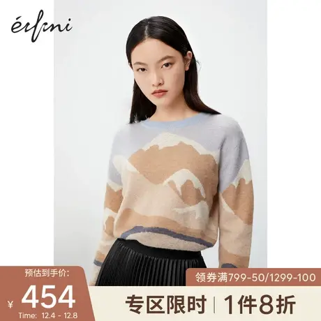 伊芙丽2021新款冬季上衣圆领套头韩版宽松设计感小众长袖针织衫女图片