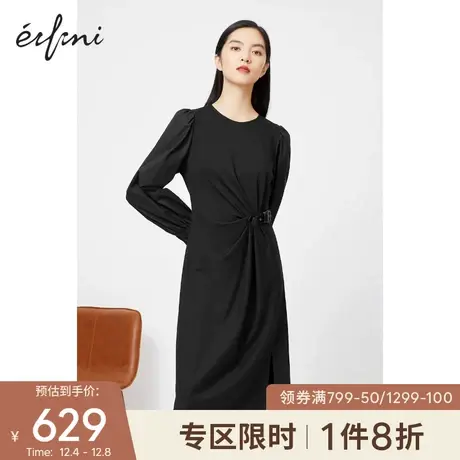 【商场同款】伊芙丽2021新款夏季韩版黑色气质连衣裙1CC190171图片