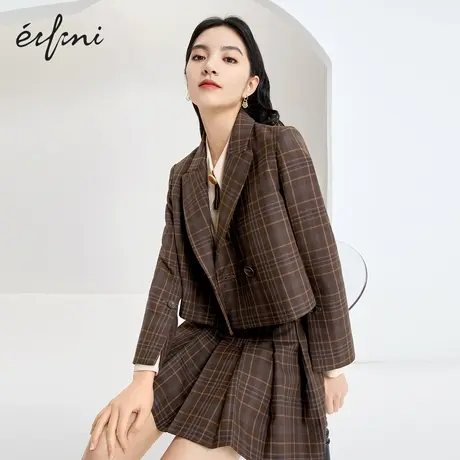 伊芙丽2021冬装新款高级感女装早秋短款格纹西服韩版西装外套女图片