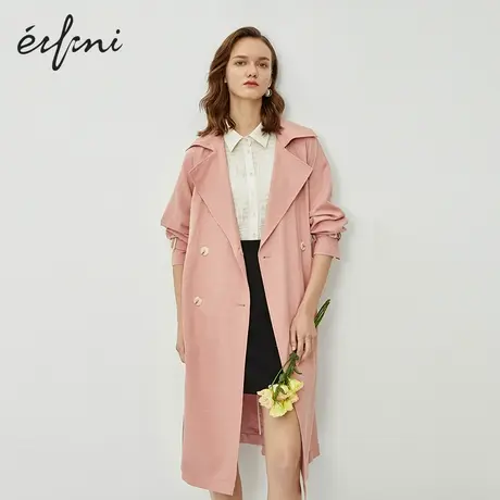伊芙丽风衣新款长款新款春装韩版休闲宽松粉色女士大衣外套图片