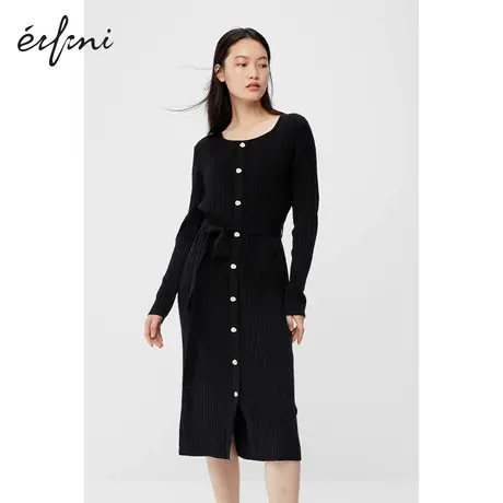 【商场同款】伊芙丽2020年新款冬装韩版黑色高腰连衣裙1BA194421图片