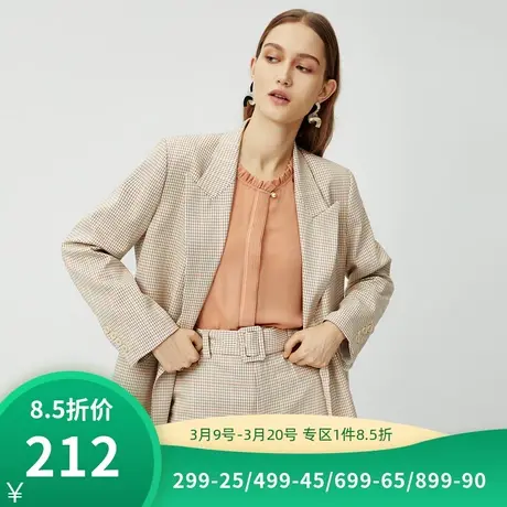 伊芙丽2021款气质格纹显瘦翻领西装女职场韩版休闲外套1B2910221图片