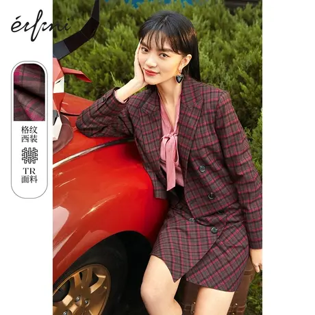 伊芙丽短款西装外套女2021年新款夏装韩版气质复古格子女士小西服图片