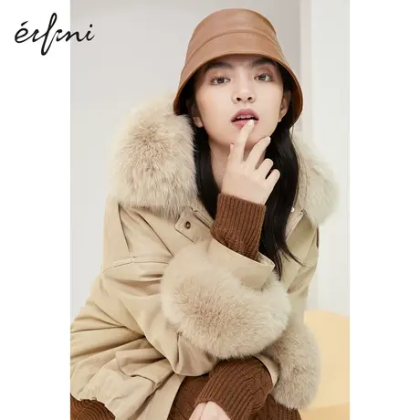伊芙丽冬装女2021年冬新款加厚修身外套韩版宽松大毛领工装派克服图片